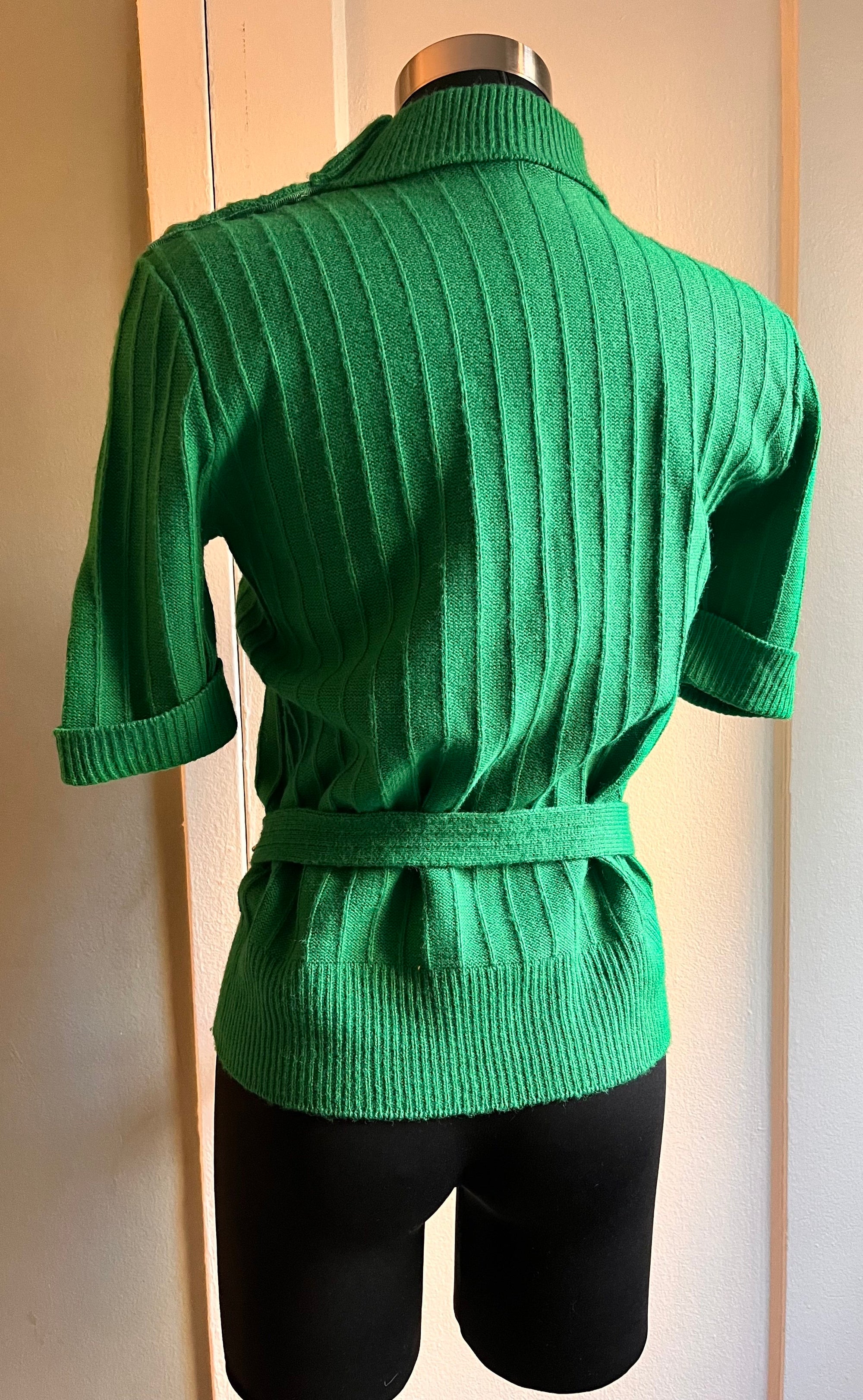 Green Acrylic Short Sleeve Sweater W/ Matching Belt