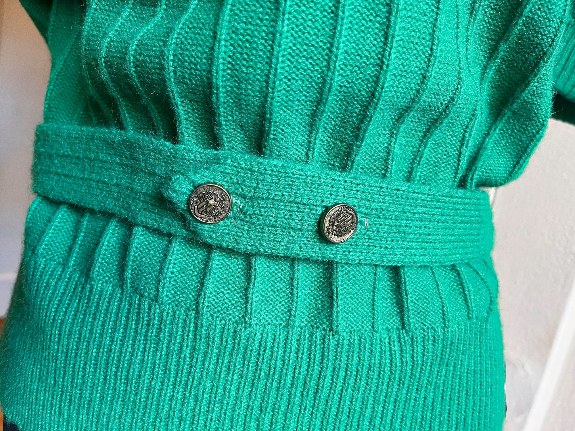 Green Acrylic Short Sleeve Sweater W/ Matching Belt