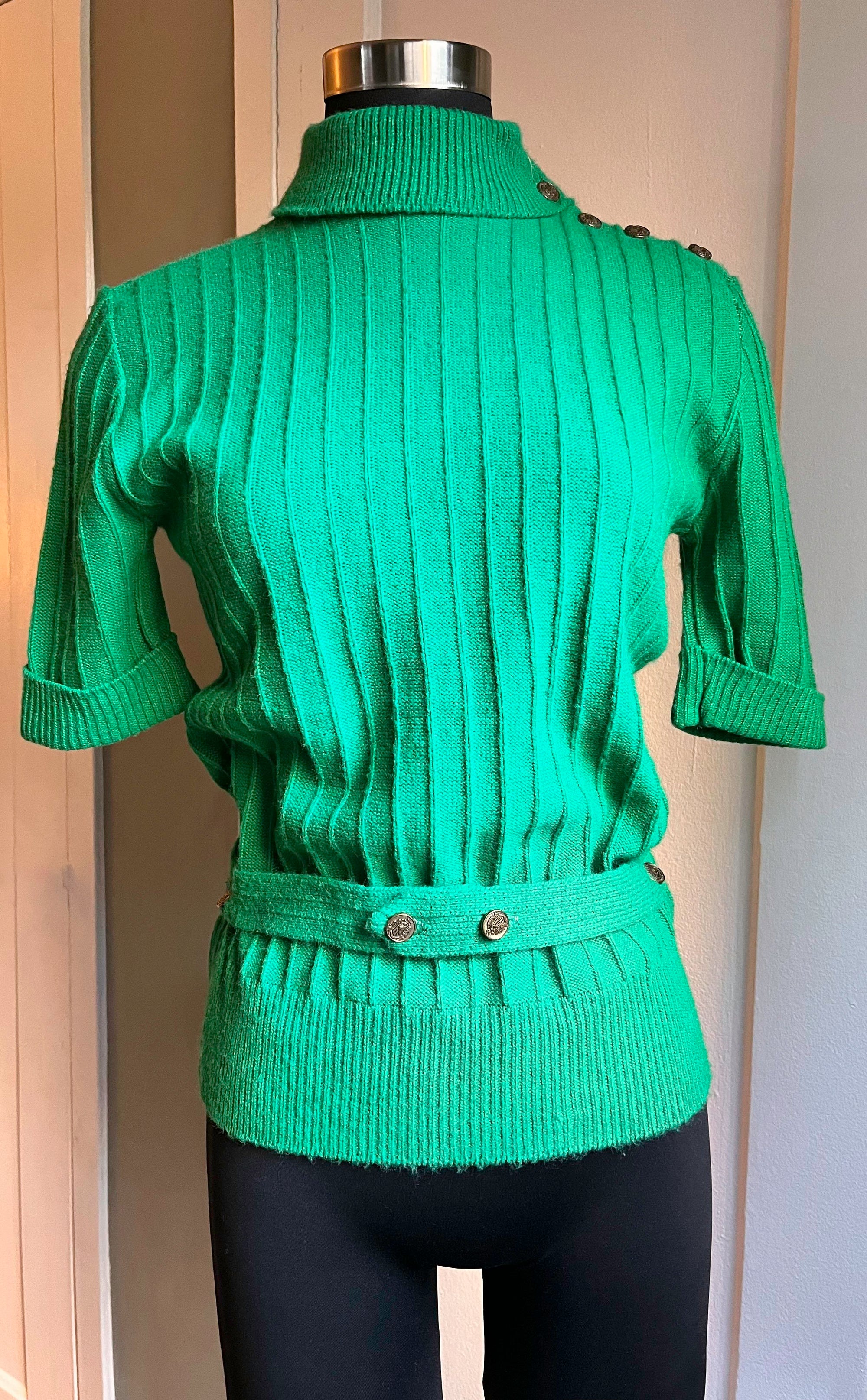 Green Acrylic Short Sleeve Sweater W/ Matching Belt