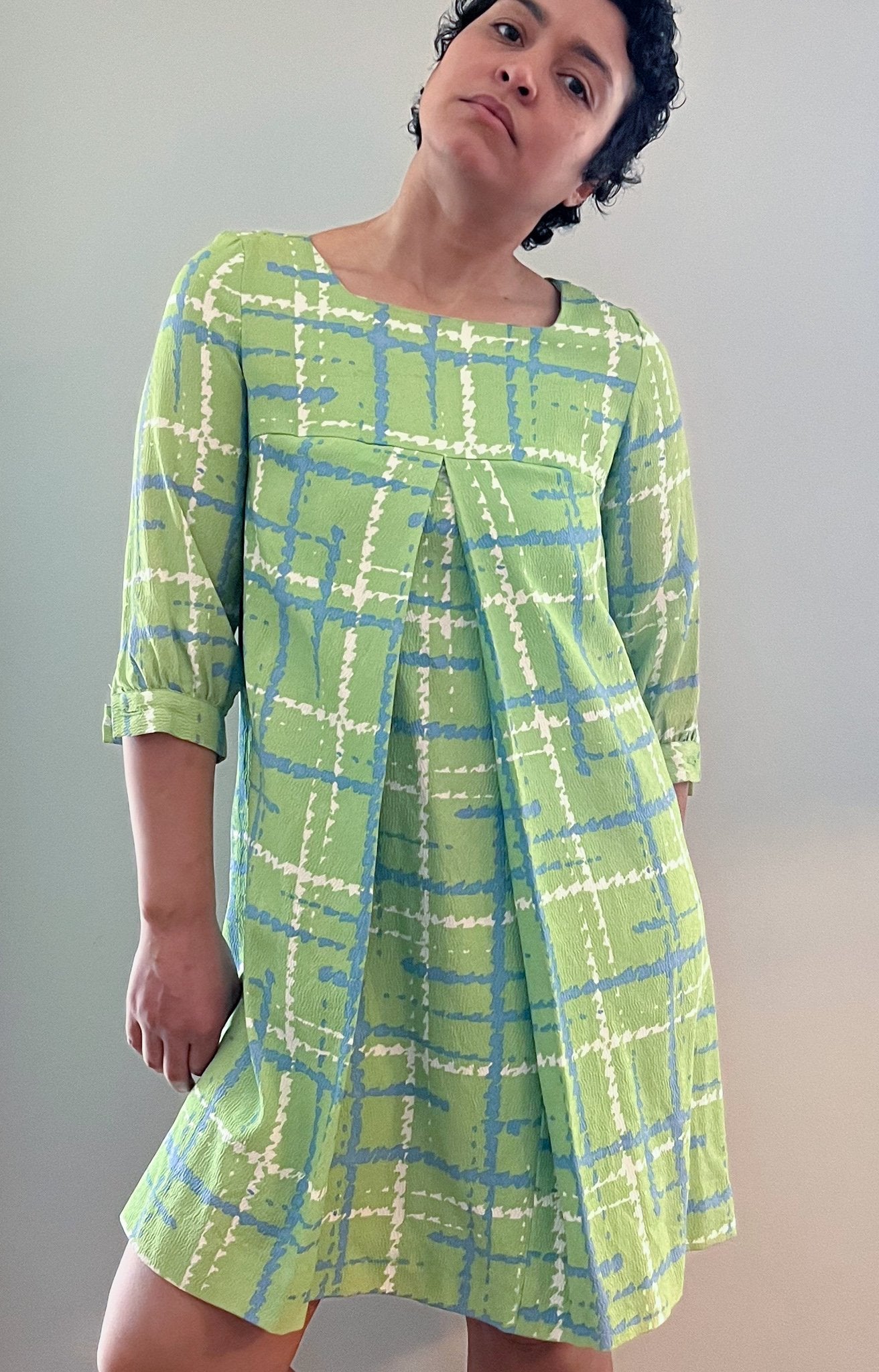 60s Bright Green/White/Blue Dress