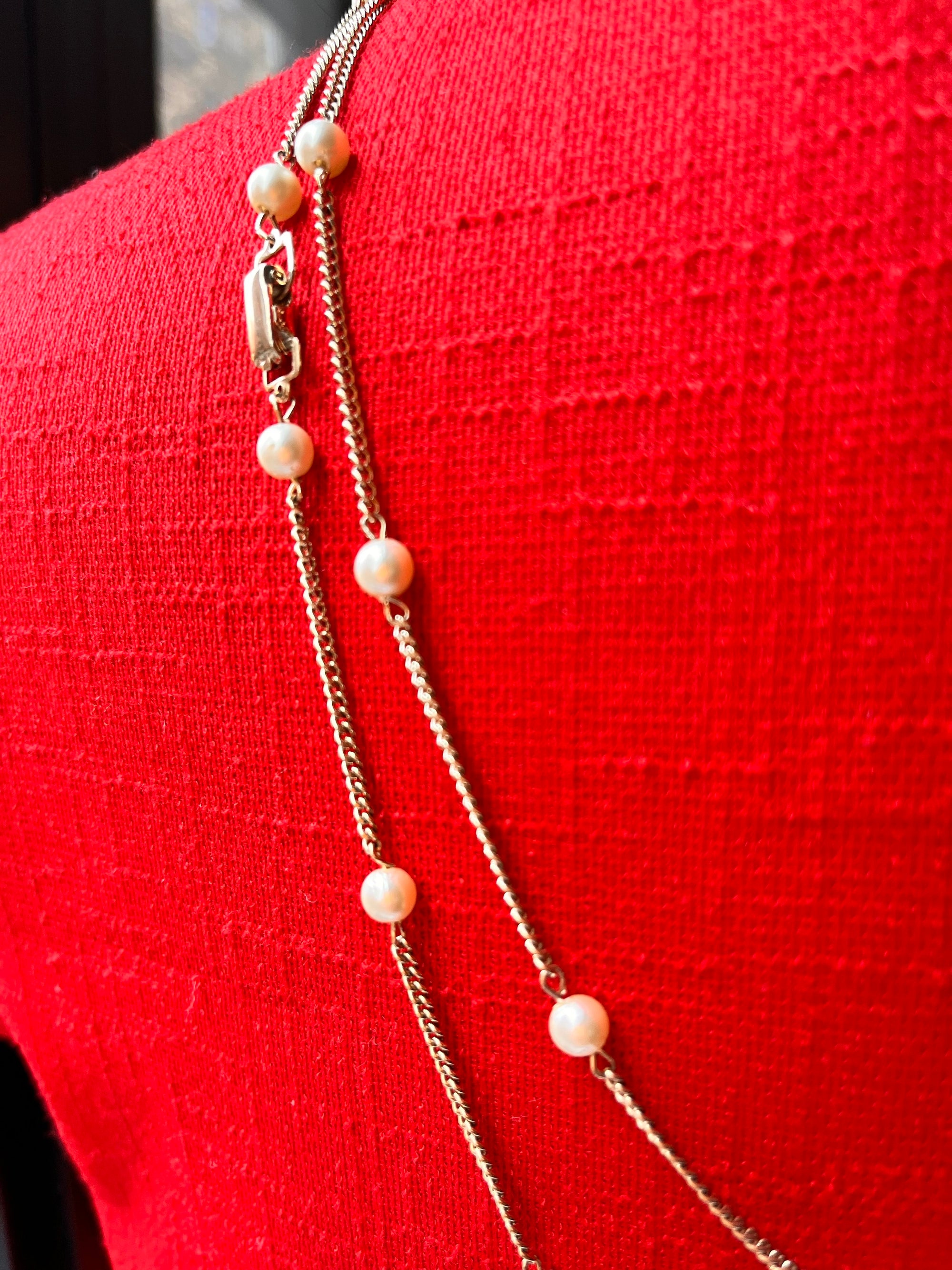 Faux Pearl and Gold Chain Necklace