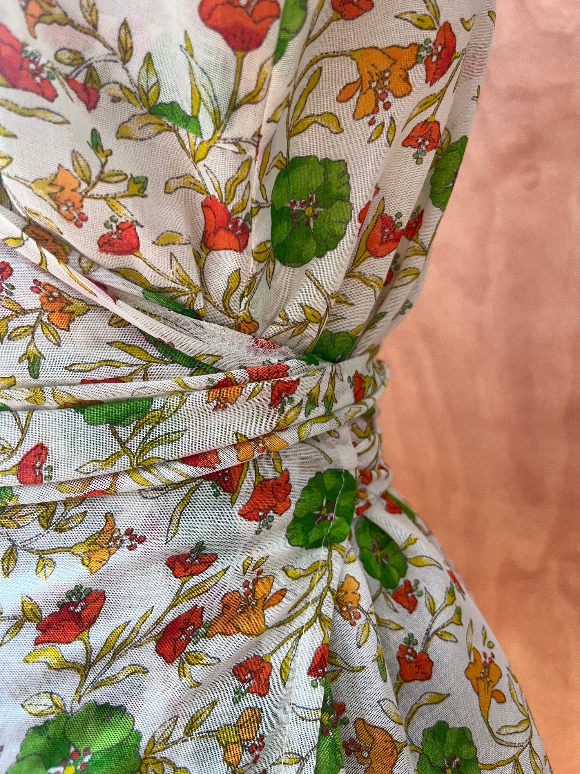 70s Floral Short Sleeve Wrap Blouse