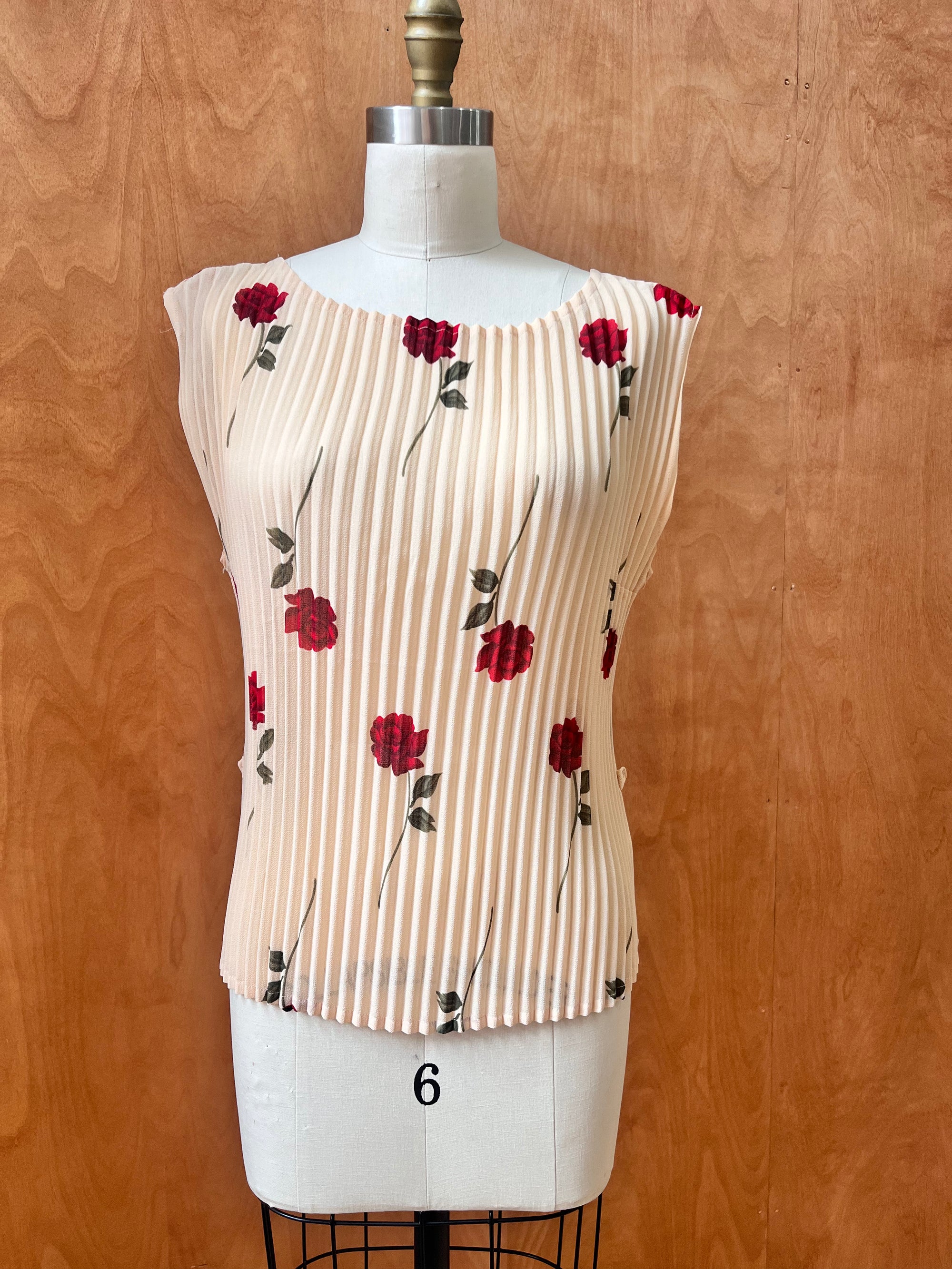 Accordion Pleat Rose Tank Top