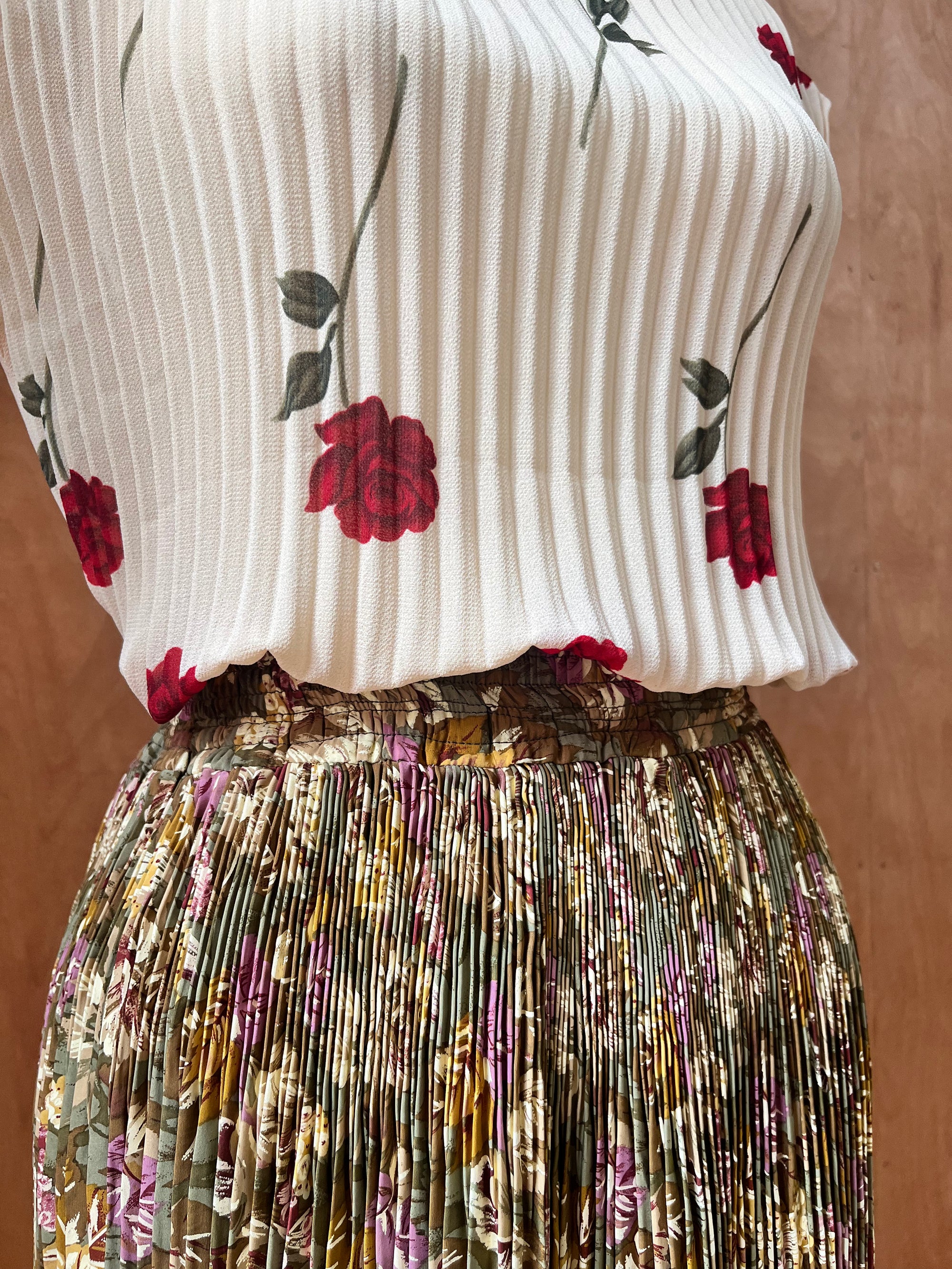 Accordion Pleat Rose Tank Top