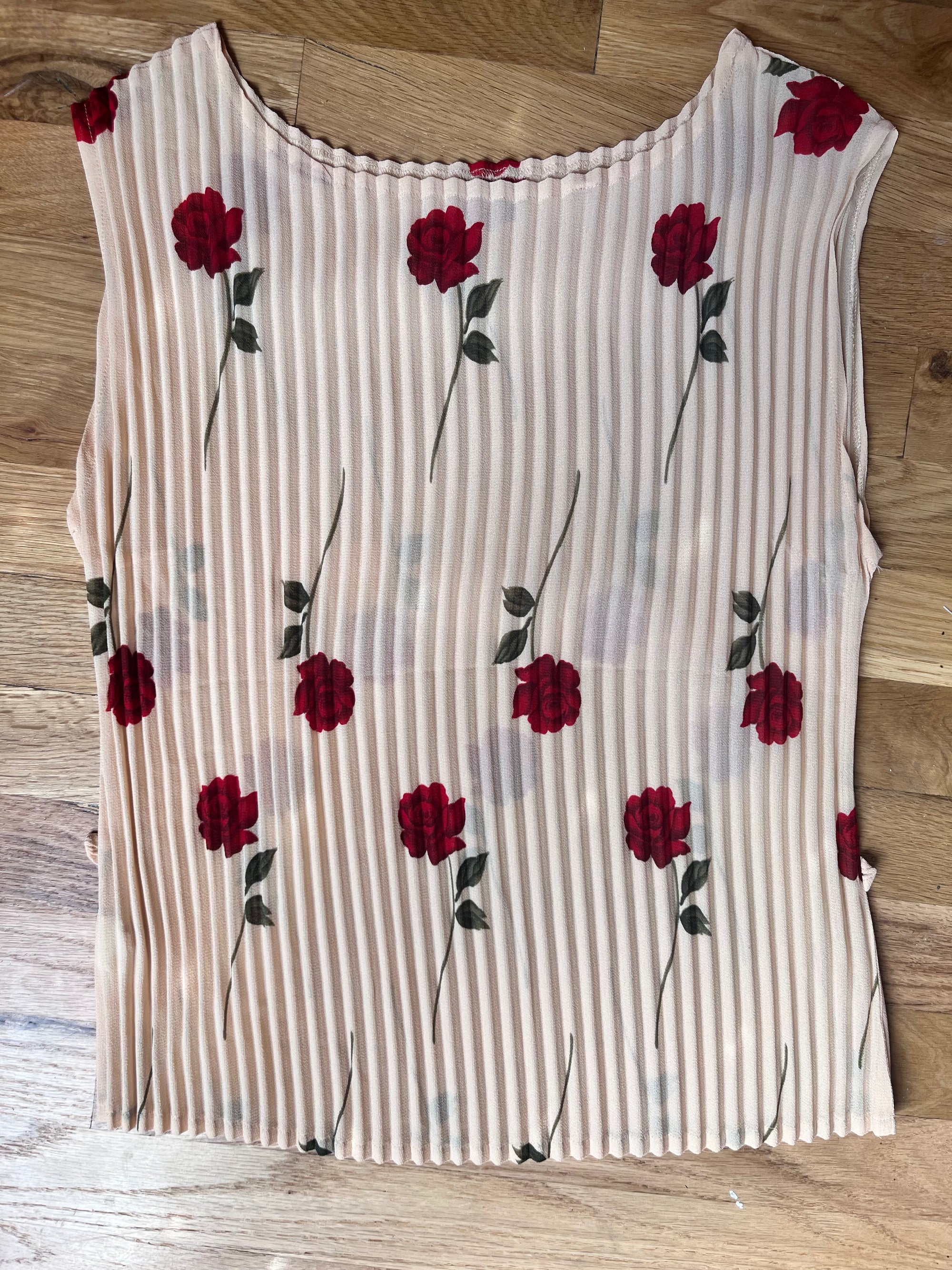 Accordion Pleat Rose Tank Top