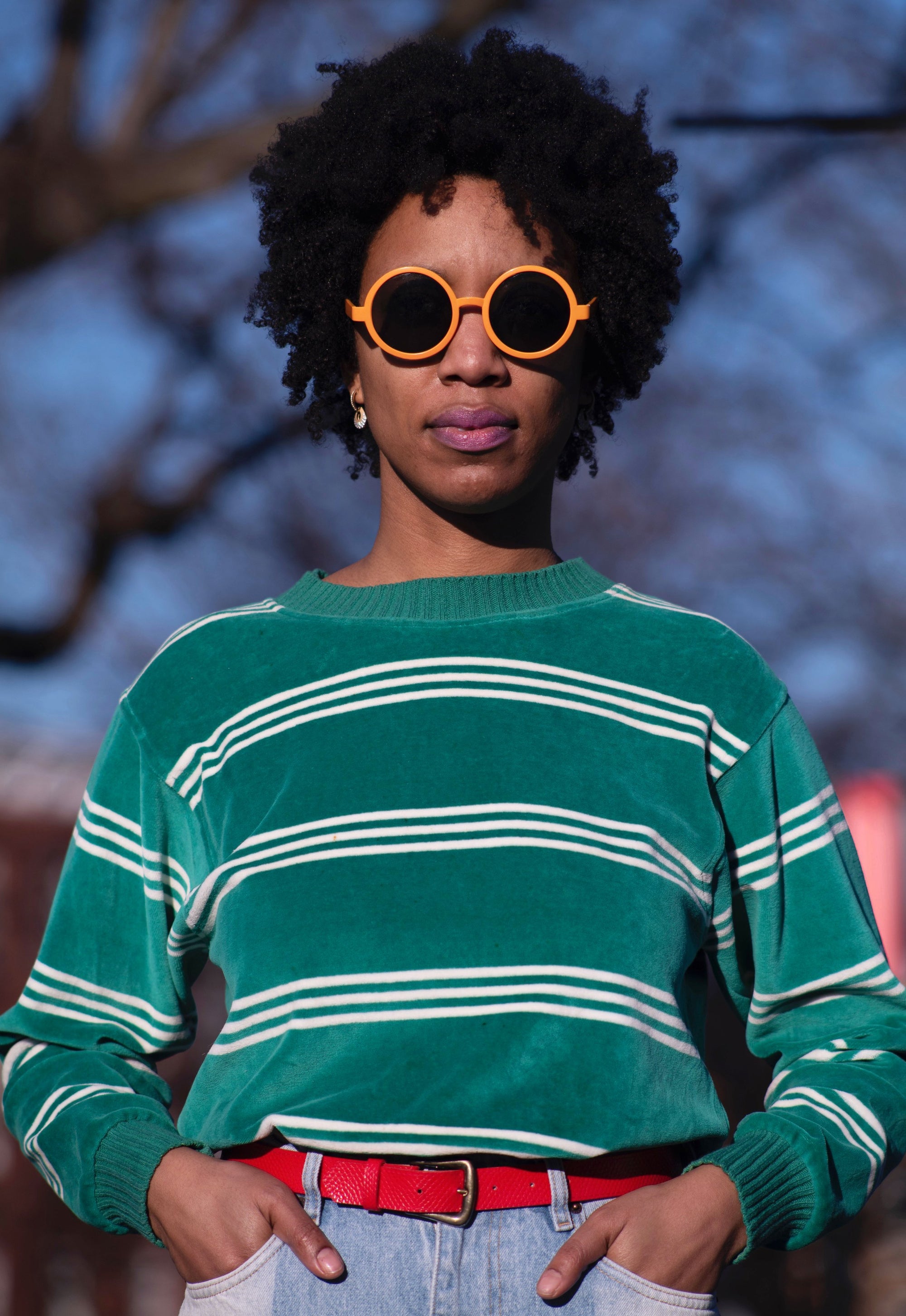 Green And White Striped Sweashirt