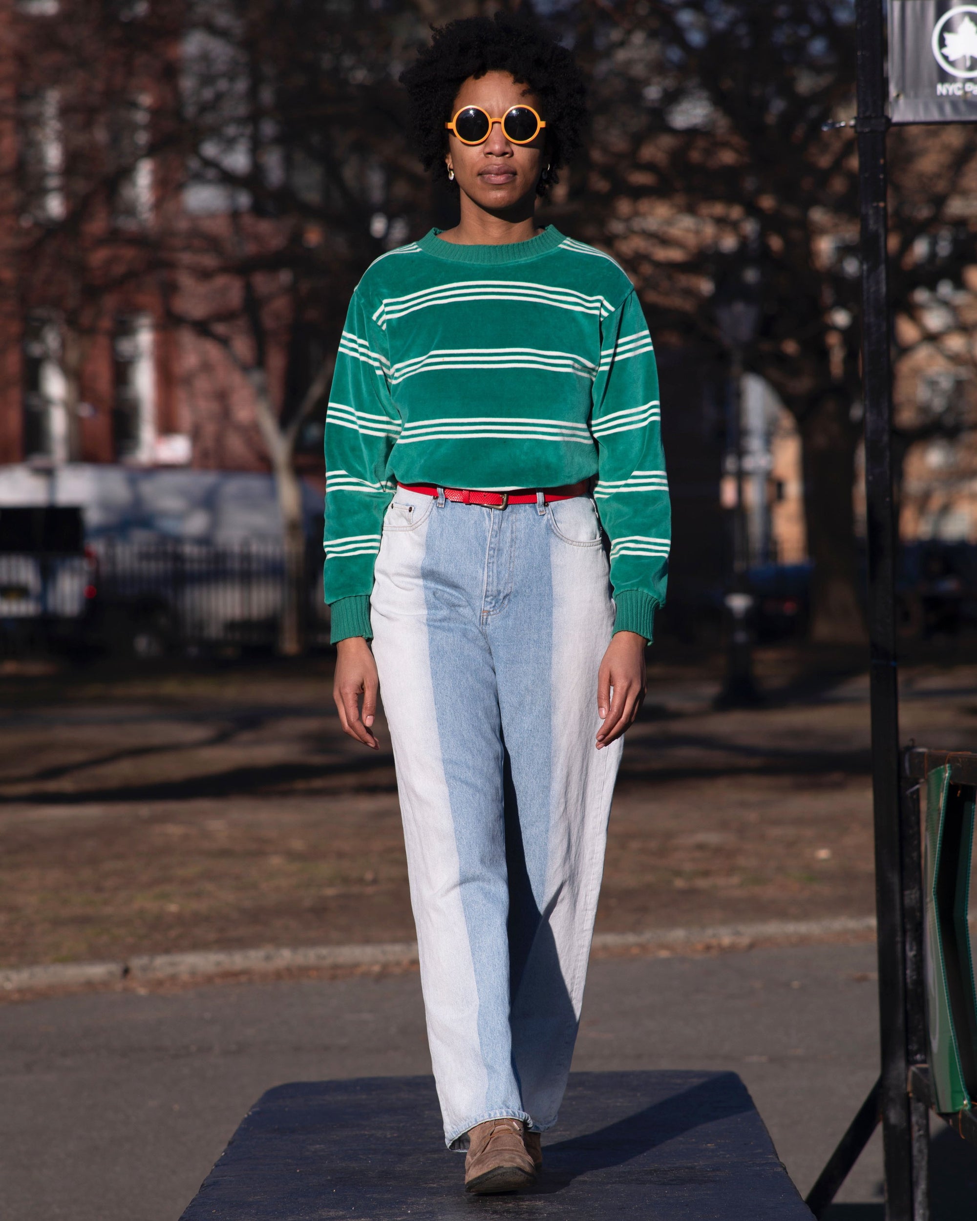 Green And White Striped Sweashirt