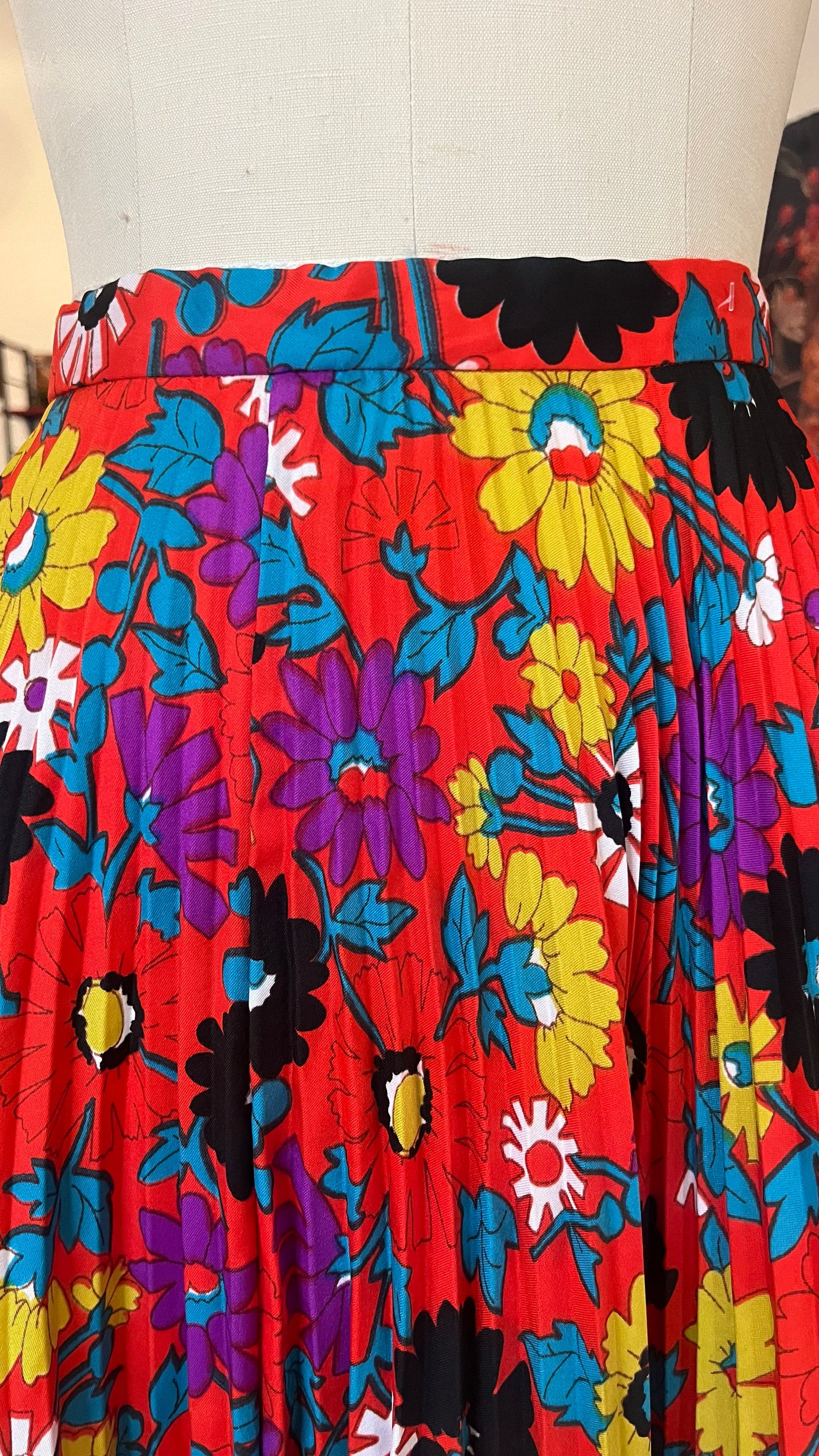 70s Floral Accordion Maxi Skirt