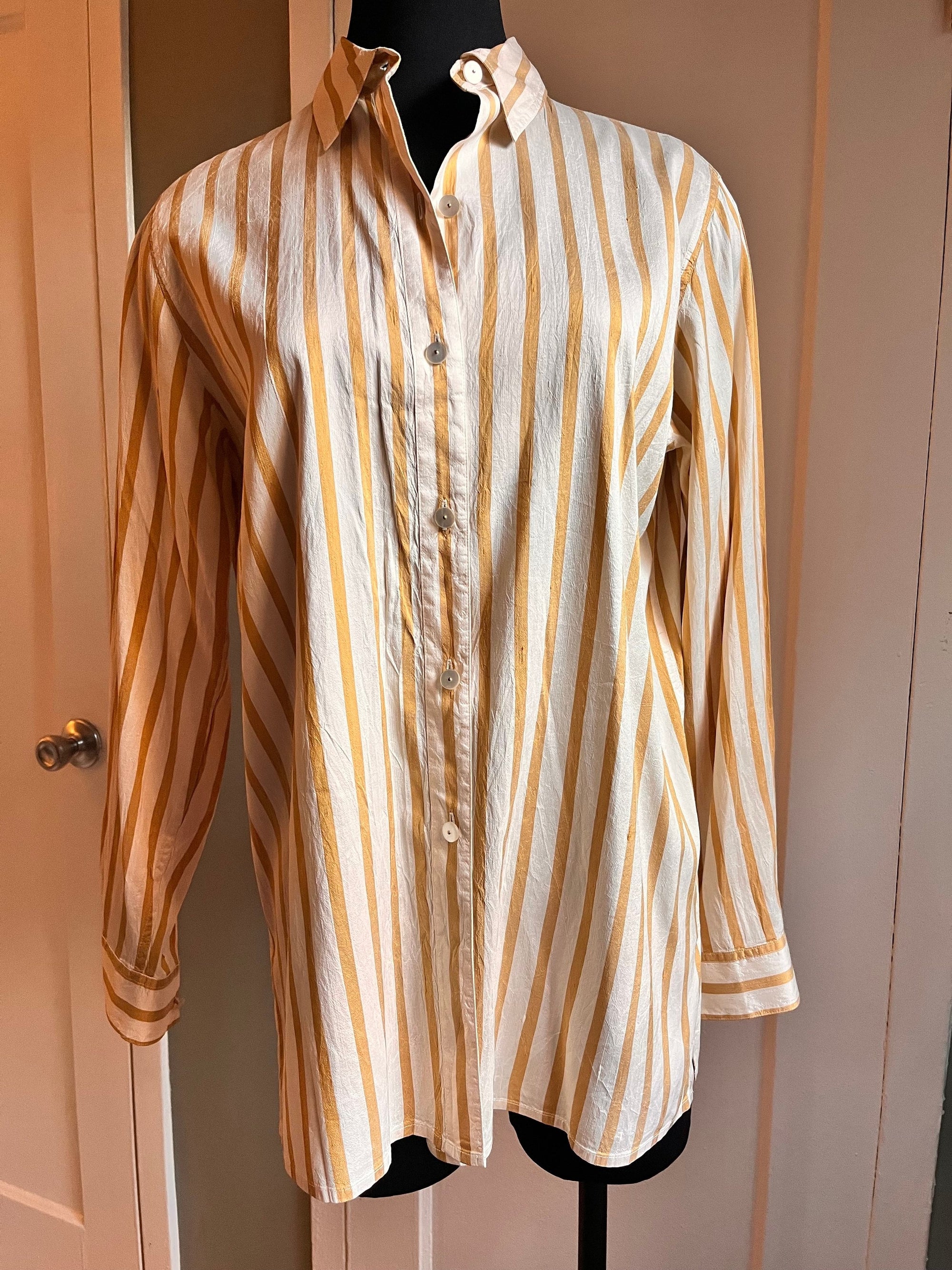 Saks Fifth Avenue Mustard Striped Silk Button Down