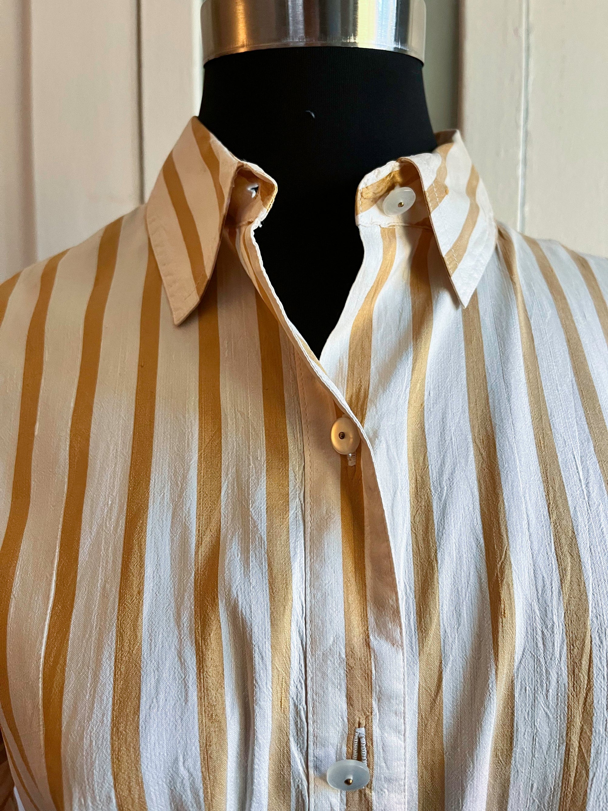 Saks Fifth Avenue Mustard Striped Silk Button Down