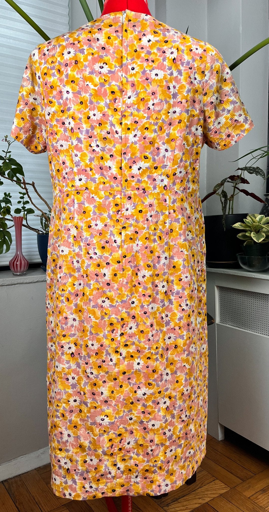 60s Pink and Mustard Floral Dress