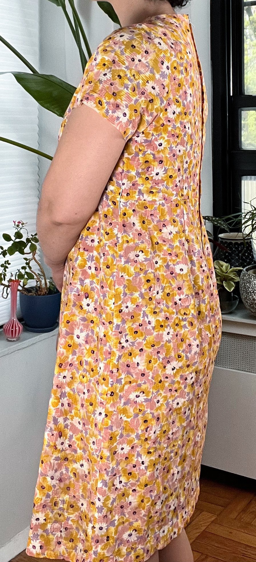 60s Pink and Mustard Floral Dress