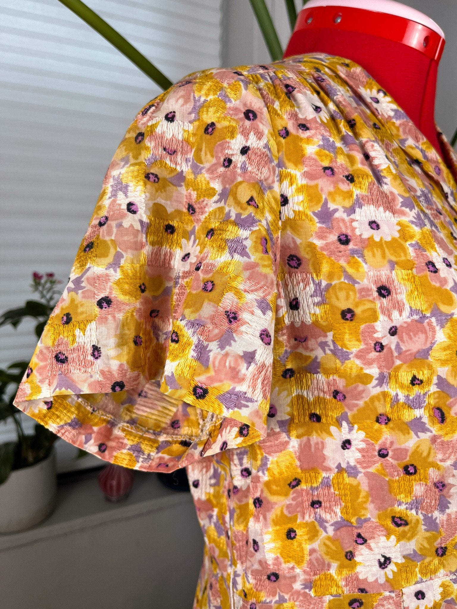 60s Pink and Mustard Floral Dress