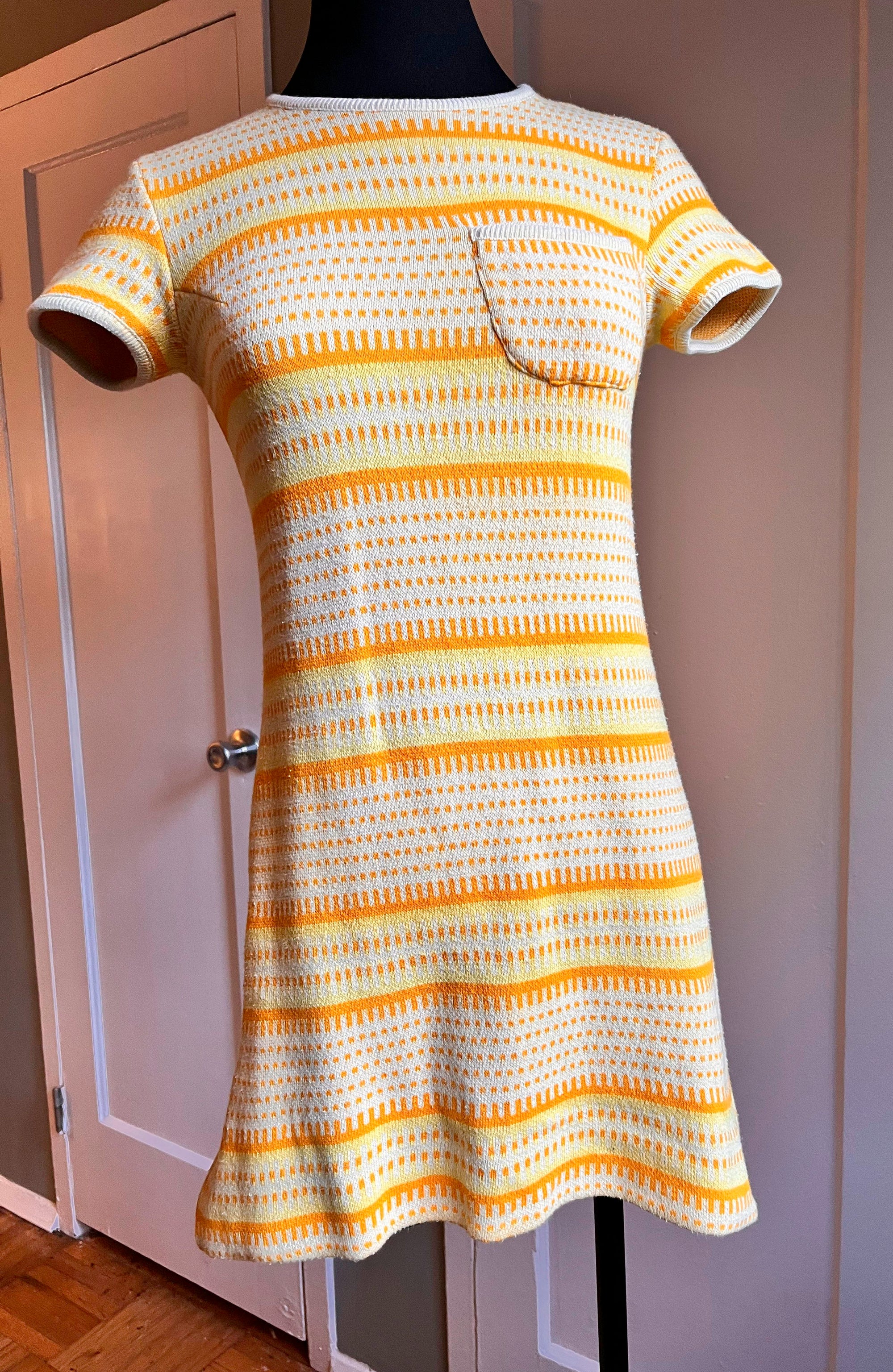 60s / 70s Orange and yellow Mod Mini Dress