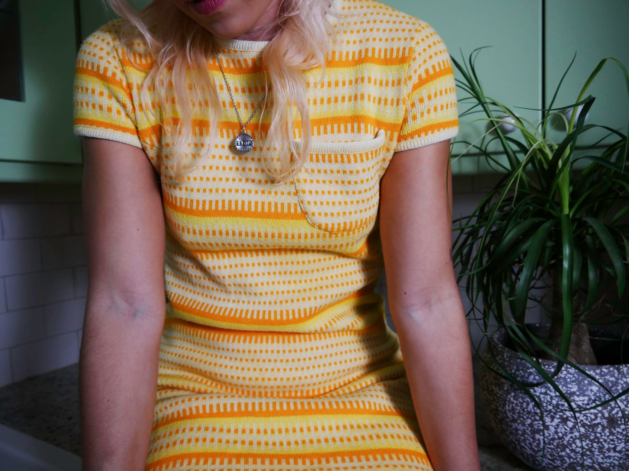 60s / 70s Orange and yellow Mod Mini Dress