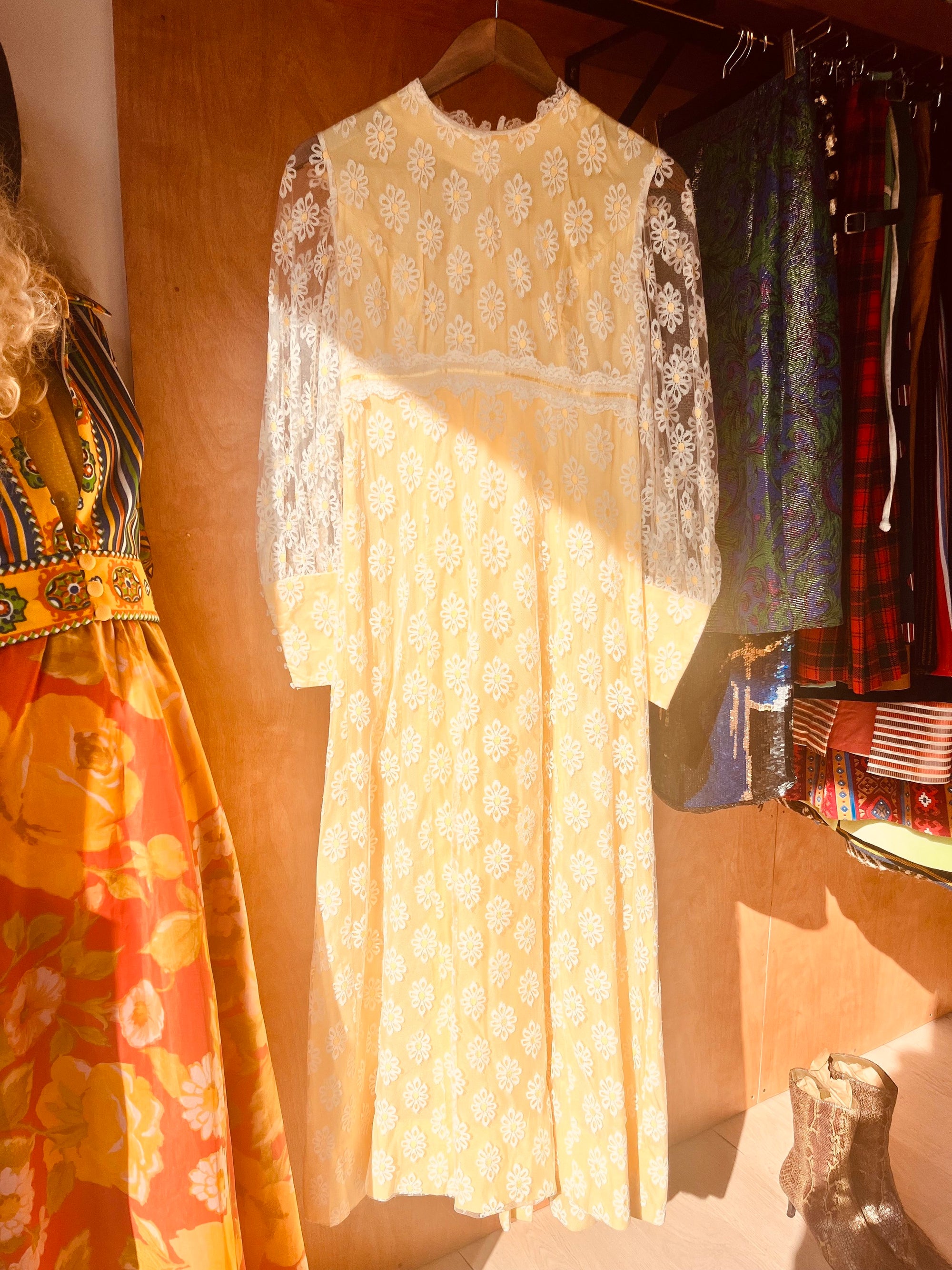 60s/70s Yellow/White Daisy Maxi Dress