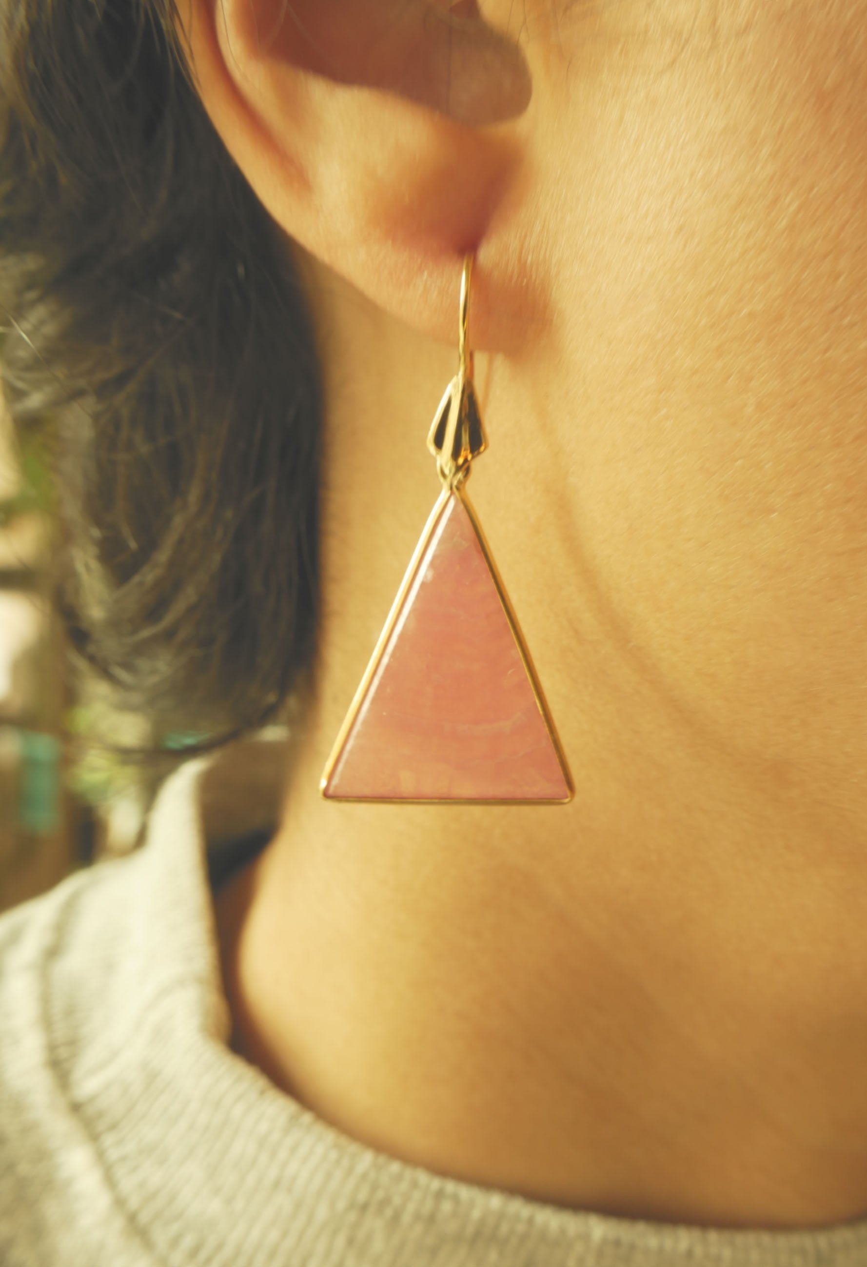 Pink Stone Triangle Earrings