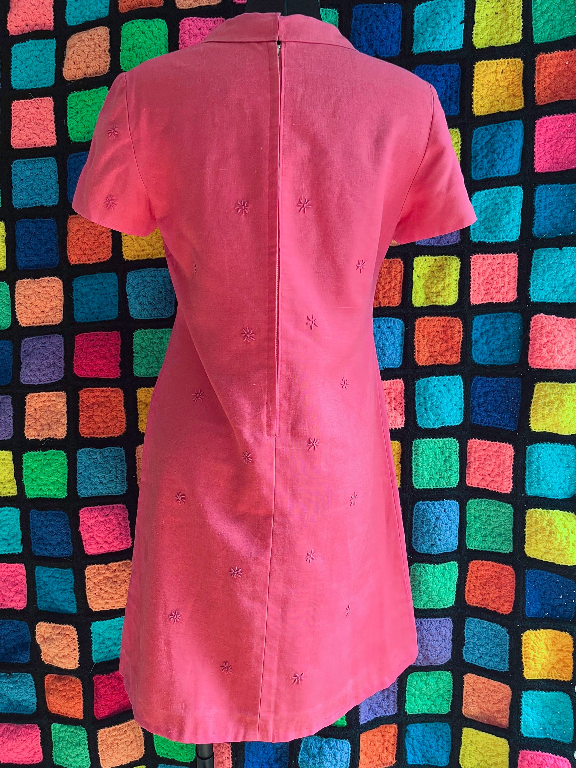 Pink Short Sleeve Enbroidered Stitch Detail