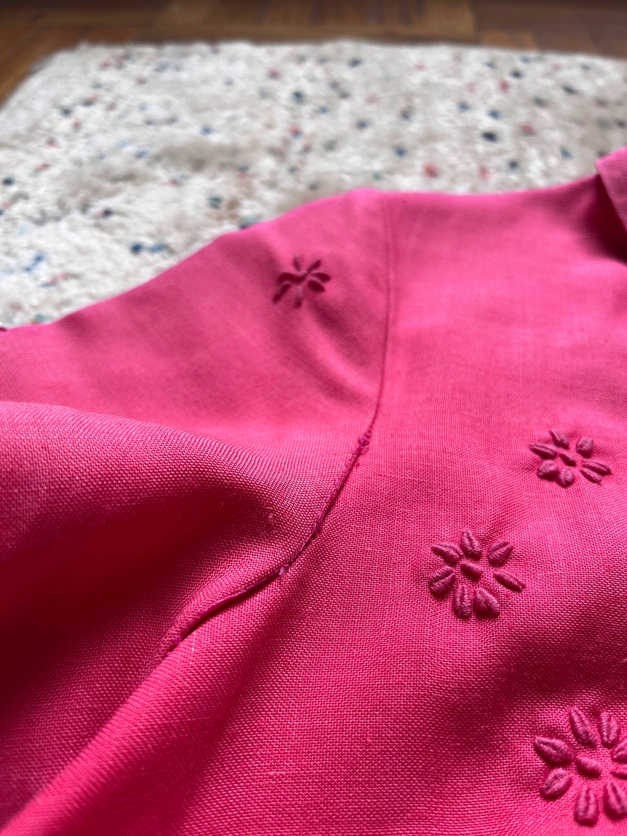 Pink Short Sleeve Enbroidered Stitch Detail