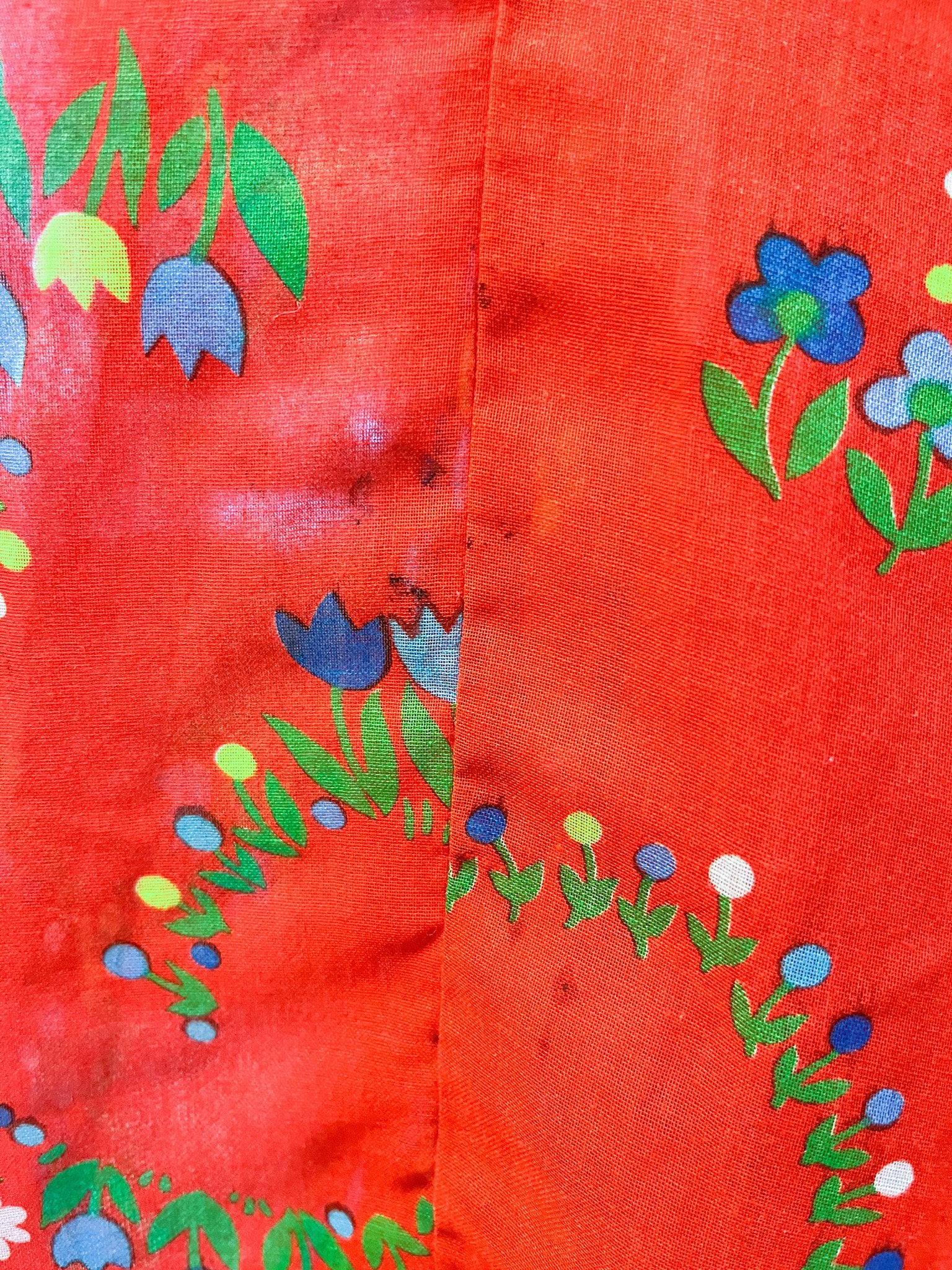 70s Red Floral Smocked Dress