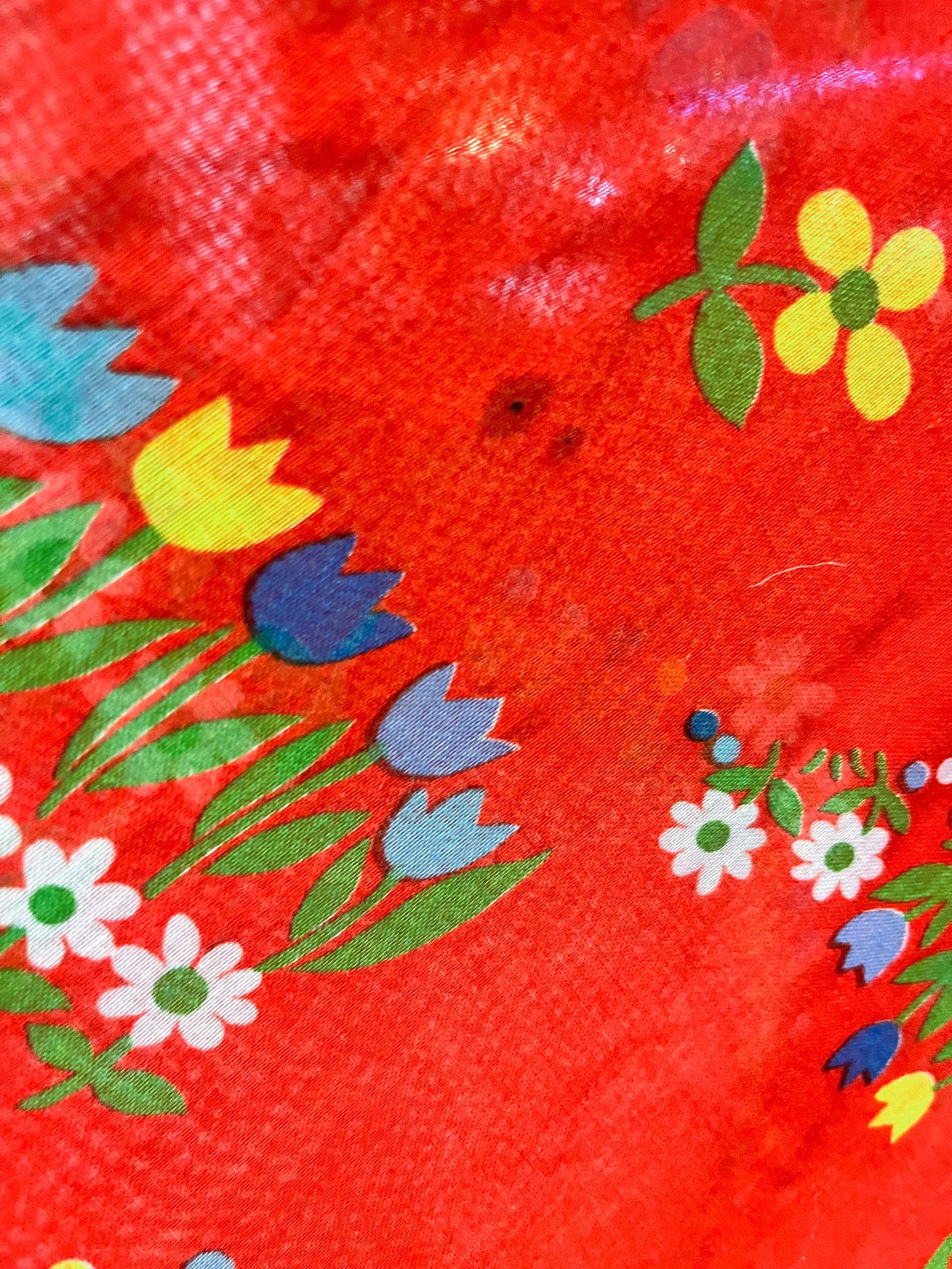 70s Red Floral Smocked Dress