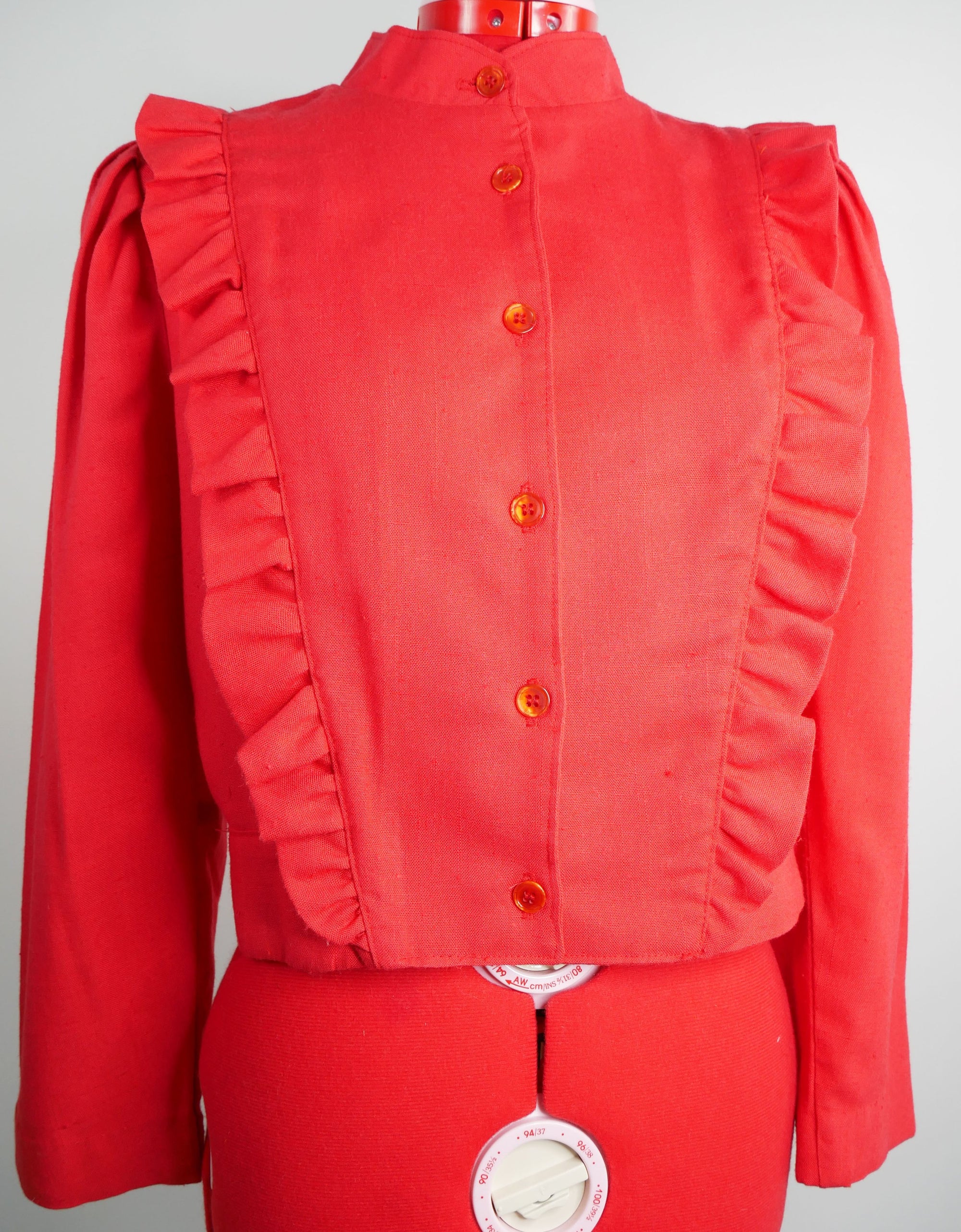 Red Ruffle Button Down