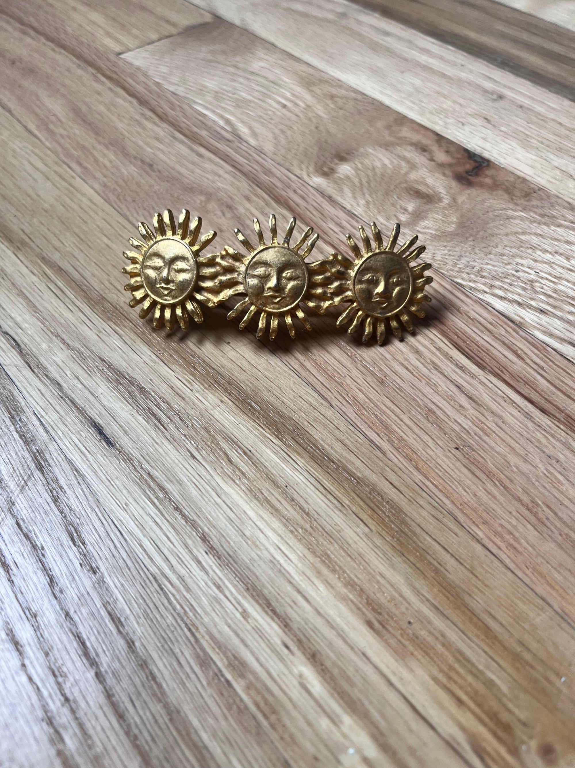 Triple Celestial Sun Face Gold Barrette