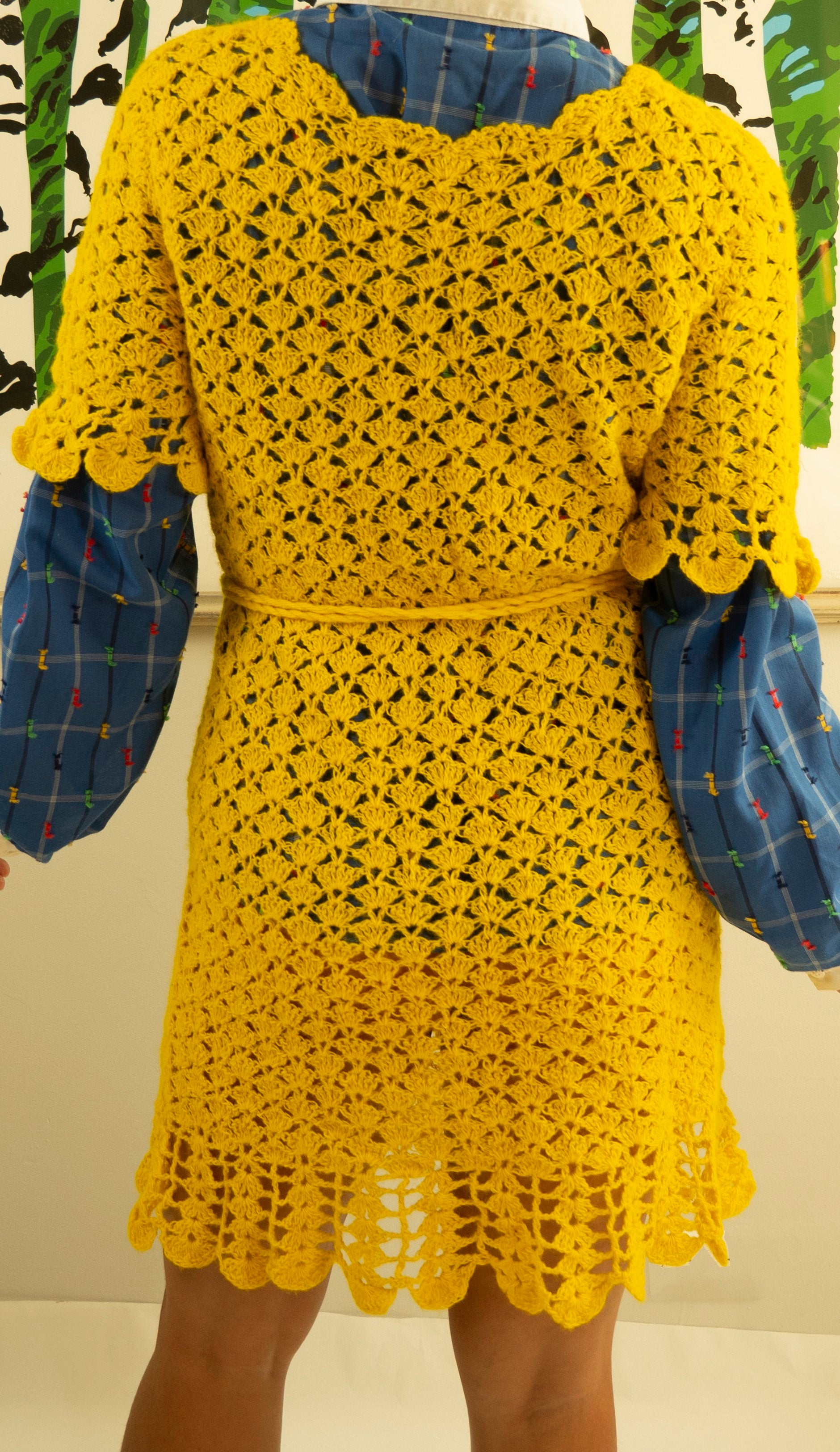 60s Yellow Crochet Dress