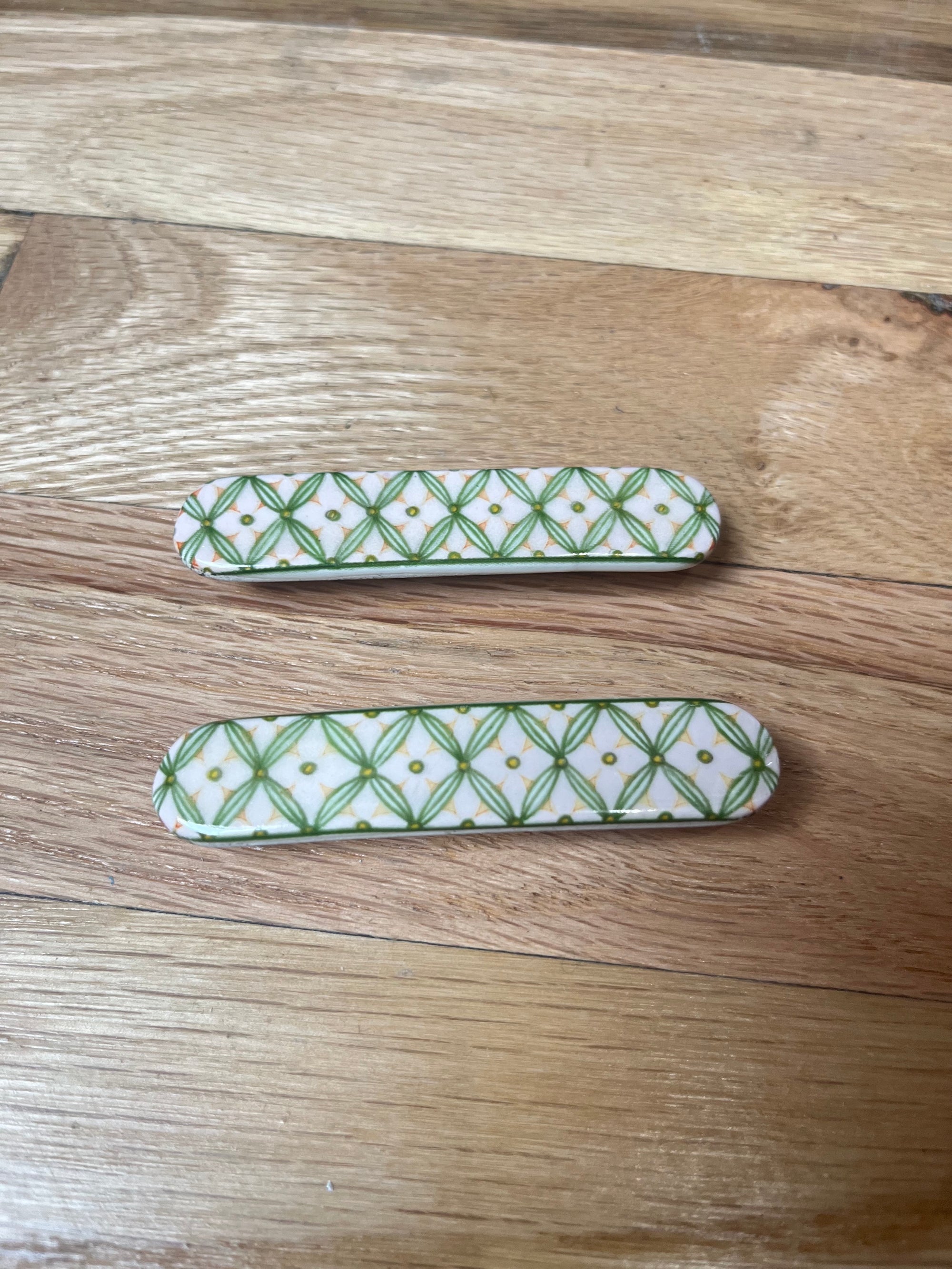 Vintage French Ceramic Barrette Set
