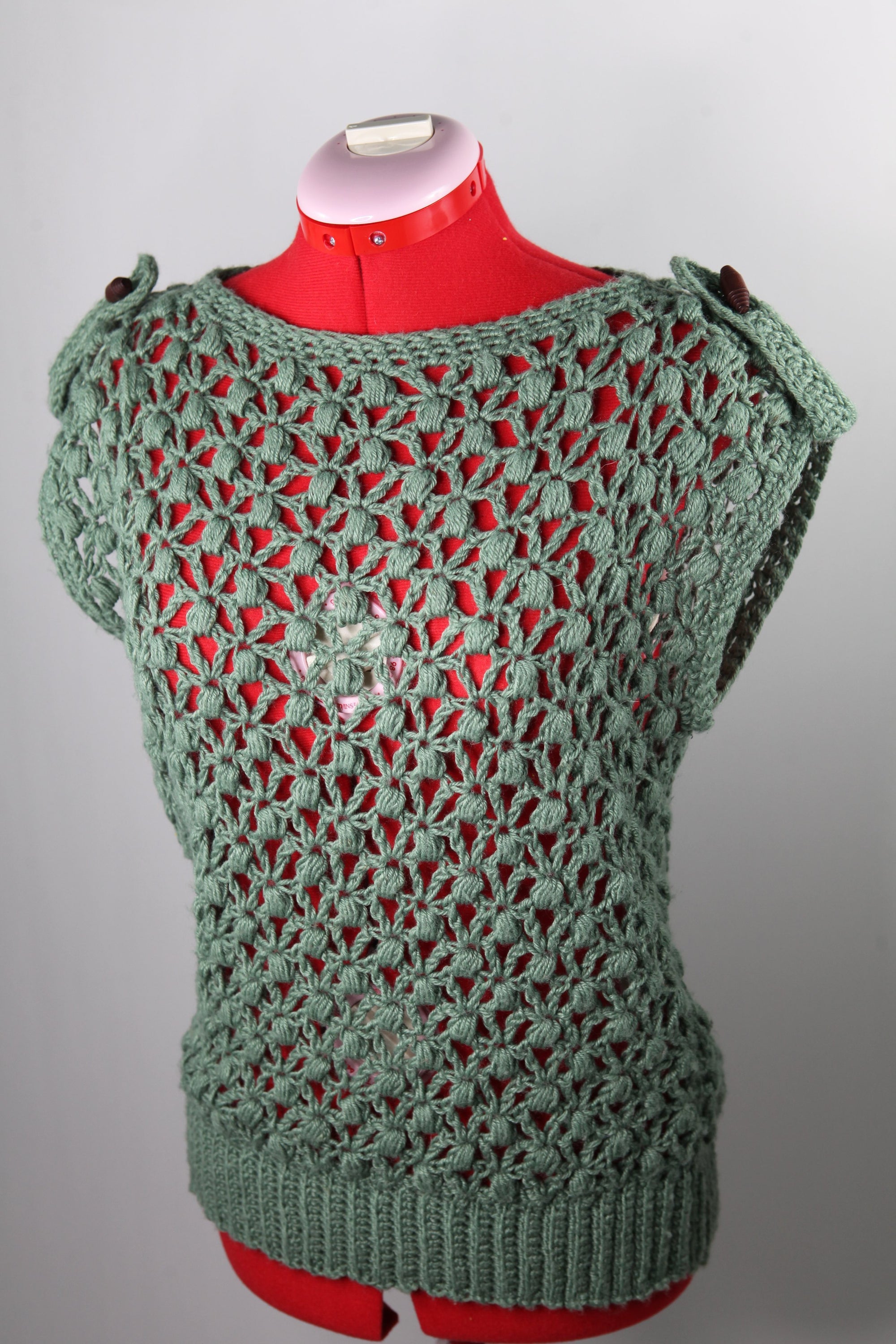 Green Crochet  Wool Vest