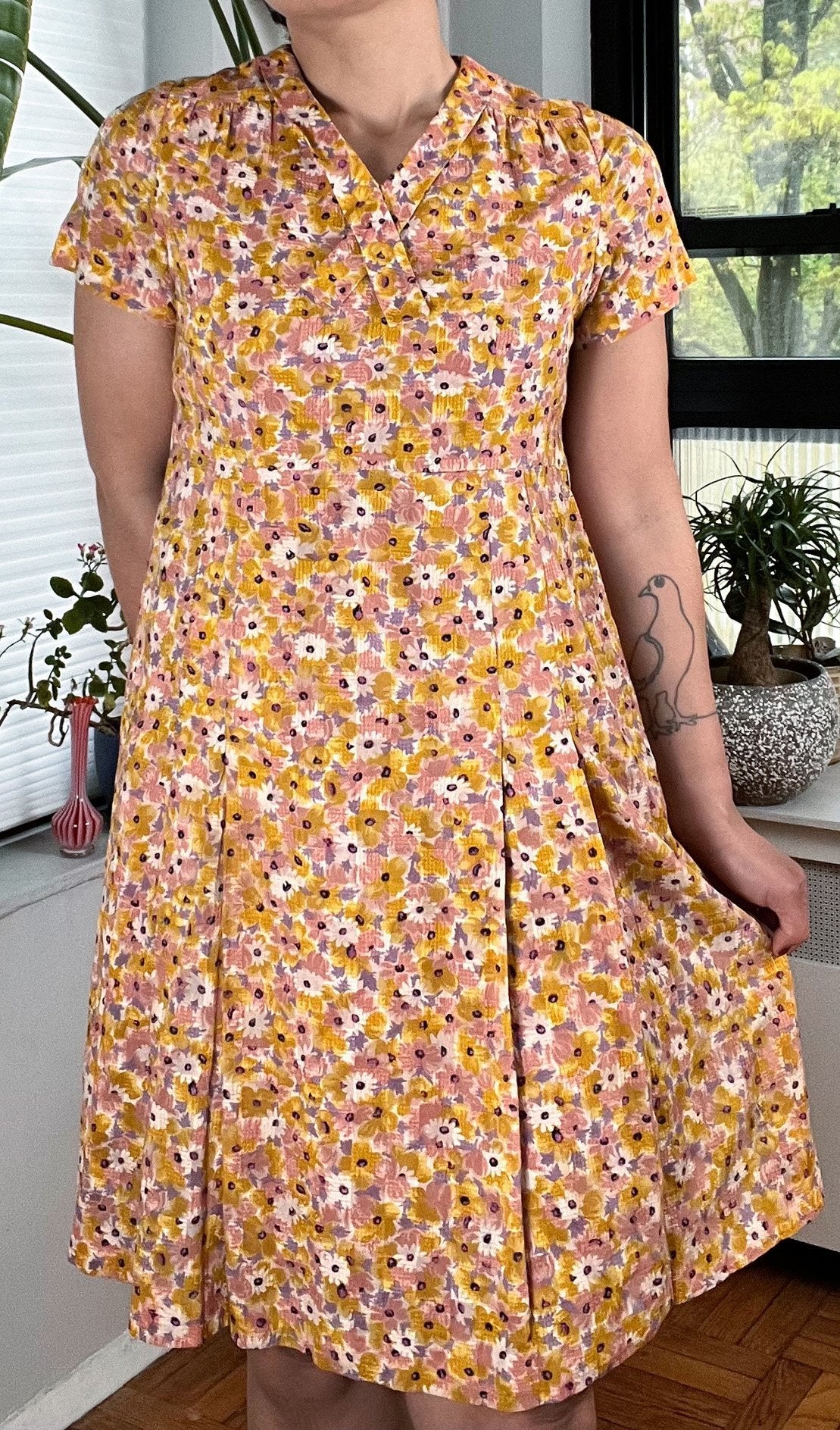 60s Pink and Mustard Floral Dress